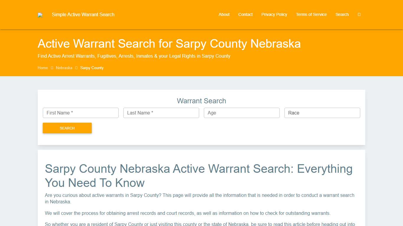 Active Warrant Search in Sarpy County Nebraska - Outstanding Warrants